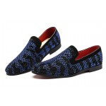 Black Blue Diamantes Patterned Loafers Dapperman Dress Shoes Flats