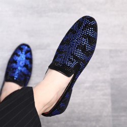 Black Blue Diamantes Patterned Loafers Dapperman Dress Shoes Flats