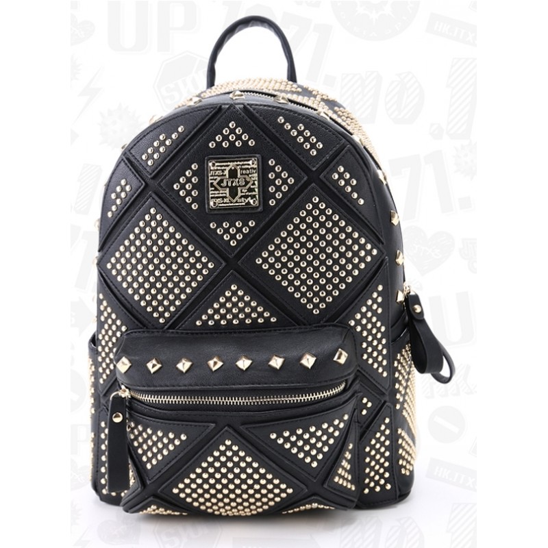Black Patent Gold Metal Studs Punk Rock Mini Backpack Bag