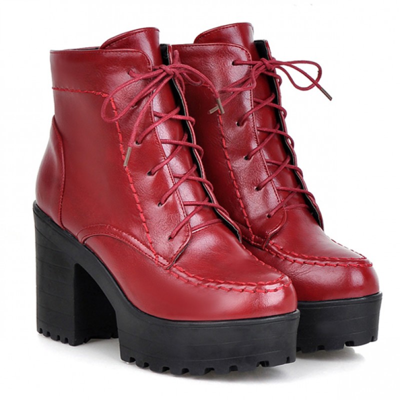 Red High Top Lace Up Platforms Punk 