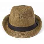 Khaki Straw Woven Jazz Bowler Hat
