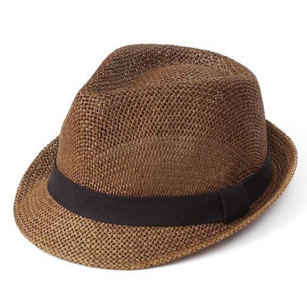 Brown Straw Woven Jazz Bowler Hat