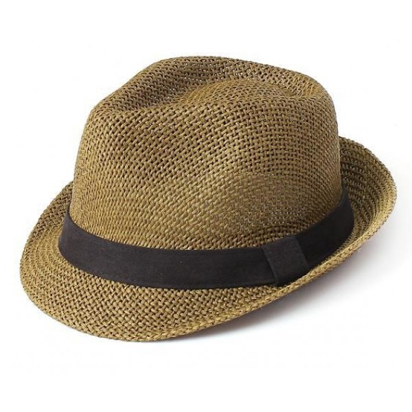 Khaki Straw Woven Jazz Bowler Hat