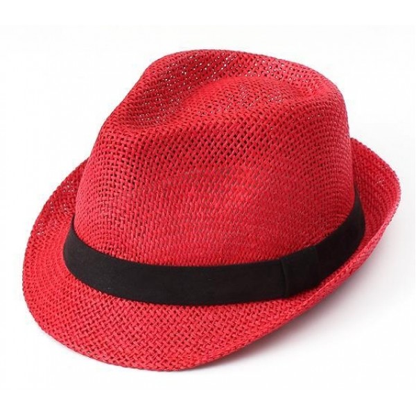 Red Straw Woven Jazz Hat