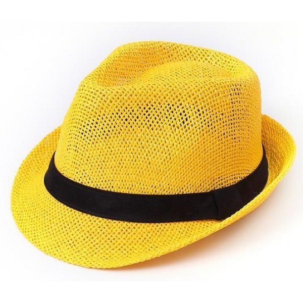 Yellow Straw Woven Jazz Bowler Hat