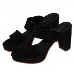 Black Suede Leather Straps Block High Heels Pump Sandals Shoes
