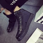 Black Patent Galaxy Sole High Top Lace Up Punk Rock Sneakers Mens Shoes