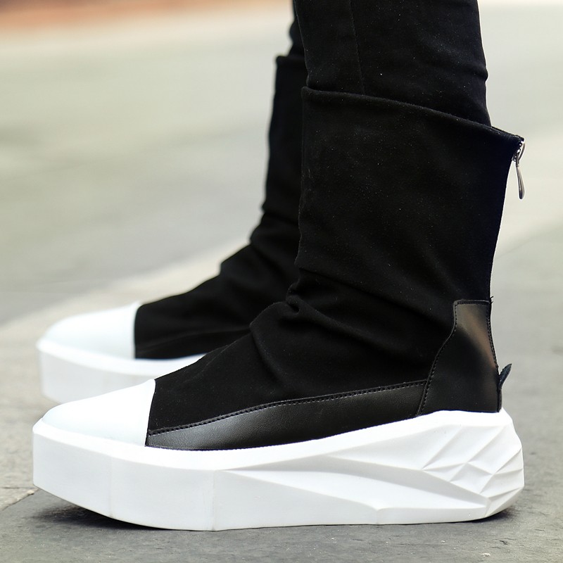 Black White Thick Sole High Top Punk Rock Sneakers Mens