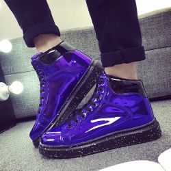 Blue Metallic Galaxy Sole High Top Lace Up Punk Rock Sneakers Mens Shoes
