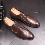 Gold Metallic Patterned Pointed Head Lace Up Mens Oxfords Shoes