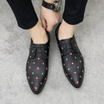 Black Geometric Patterned Pointed Head Lace Up Mens Oxfords Shoes