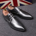 Silver Metallic Glitter Pointed Head Lace Up Mens Oxfords Shoes