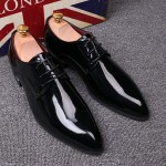 Black Patent Glossy Pointed Head Lace Up Mens Oxfords Shoes