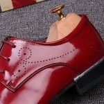 Red Patent Glossy Pointed Head Lace Up Mens Oxfords Shoes