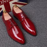 Red Patent Glossy Pointed Head Lace Up Mens Oxfords Shoes