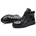 Black Patent Studs Spikes High Top Lace Up Punk Rock Sneakers Mens Shoes