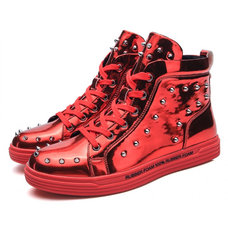 Red Metallic Studs Spikes Top Up Punk Rock Sneakers Mens Shoes