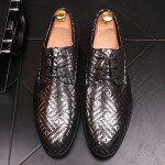 Silver Metallic Patterned Pointed Head Lace Up Mens Oxfords Shoes