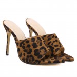 Brown Leopard Suede Pointy Sexy Evening Stiletto High Heels Sandals Shoes
