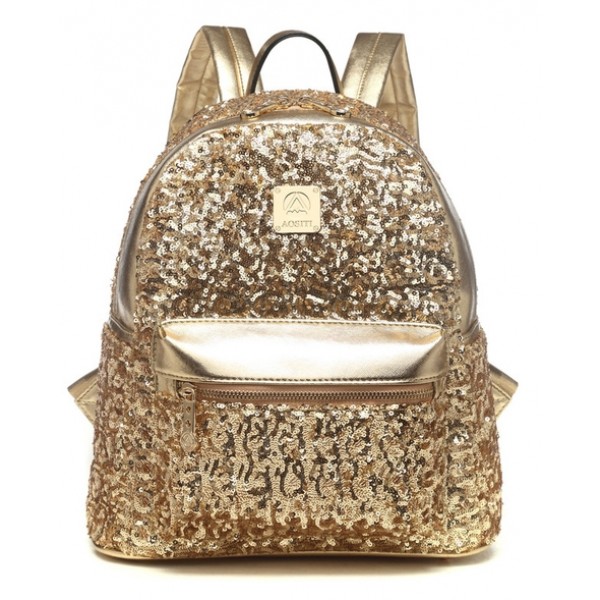 Gold Metallic Shiny Sequins Glittering Gothic Punk Rock Backpack