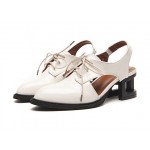 Black Cream Patent Leather Hollow Out Lace Up Heels Women Oxfords Shoes