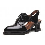 Black Cream Patent Leather Hollow Out Lace Up Heels Women Oxfords Shoes