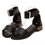 Black Ankle Straps Buckle Gladiator Flats Sling Back Sandals Shoes