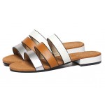 Khaki Brown Silver Three Straps Gladiator Flats Sandals Shoes