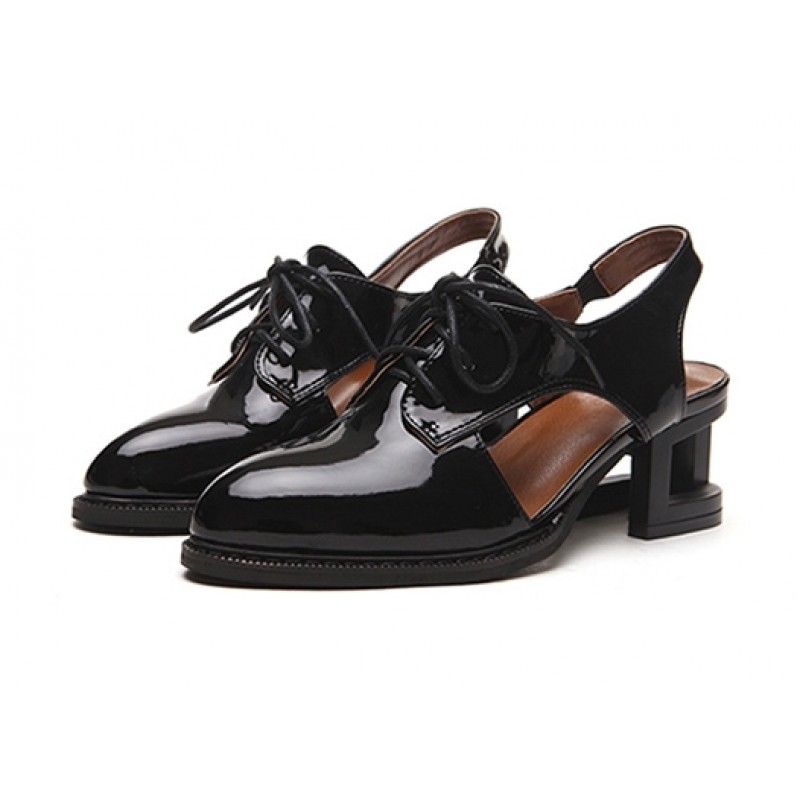Black Cream Patent Leather Hollow Out 