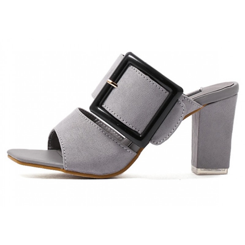 gray suede block heel sandal