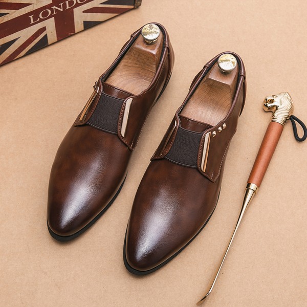 Brown Pointed Head Gold Studs Dappermen Mens Loafers Flats Shoes