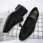 Black Suede Tassels Dappermen Mens Loafers Flats Shoes