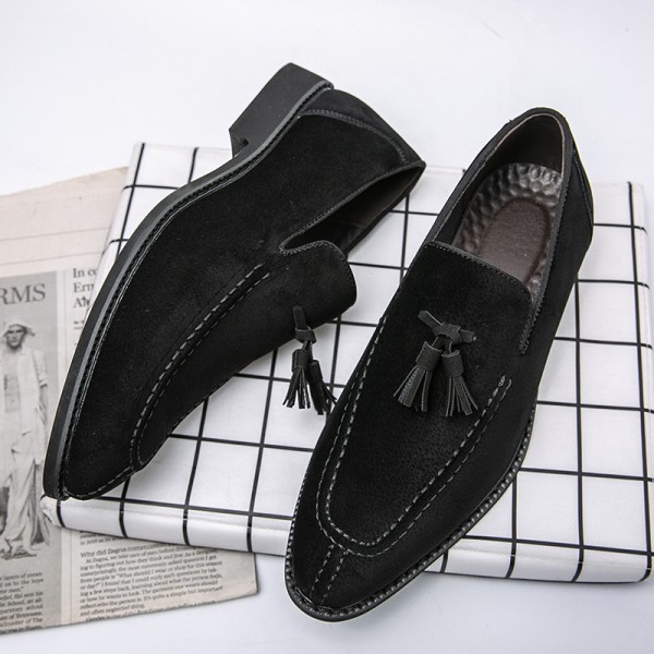 Black Suede Tassels Dappermen Mens Loafers Flats Shoes