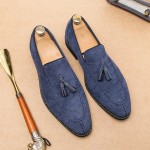 Blue Navy Suede Tassels Dappermen Mens Loafers Flats Shoes
