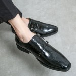 Black Croc Blunt Classic Monk Strap Dappermen Dapper Loafers Shoes