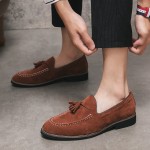 Brown Suede Tassels Country Mens Loafers Flats Shoes