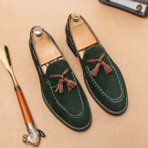 Green Brown Suede Tassels Country Mens Loafers Flats Shoes