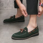 Green Brown Suede Tassels Country Mens Loafers Flats Shoes