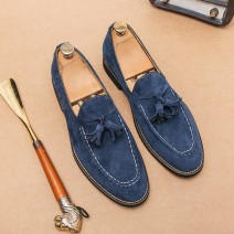 Blue Navy Suede Tassels Country Mens Loafers Flats Shoes