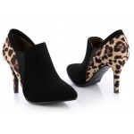 Black Leopard Suede Point Head Ankle Stiletto High Heels Boots Shoes