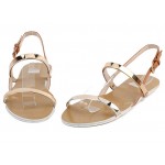 Gold Shiny Mirror Metal Thin Straps Gladiator Flats Sandals Shoes