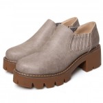 Grey Platforms Chunky Block Heels Sole Slip On Flats Loafers Shones