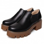 Black Platforms Chunky Block Heels Sole Slip On Flats Loafers Shones