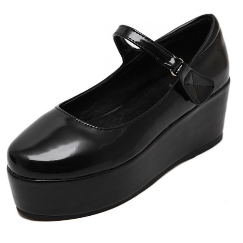 black patent leather platform shoes