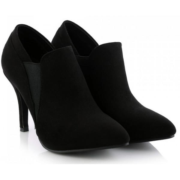 Black Suede Point Head Ankle Stiletto High Heels Boots Shoes