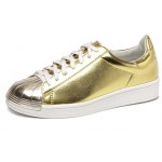 Gold Metallic Shiny Leather Lace Up Shoes Womens Sneakers 