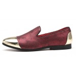 Red Burgundy Metal Cap Mens Loafers Flats Dress Shoes