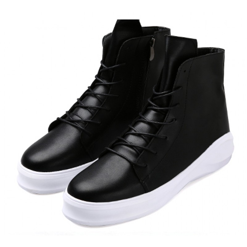 Black White Lace Up Thick Sole High Top Lace Up Punk Rock Sneakers Mens