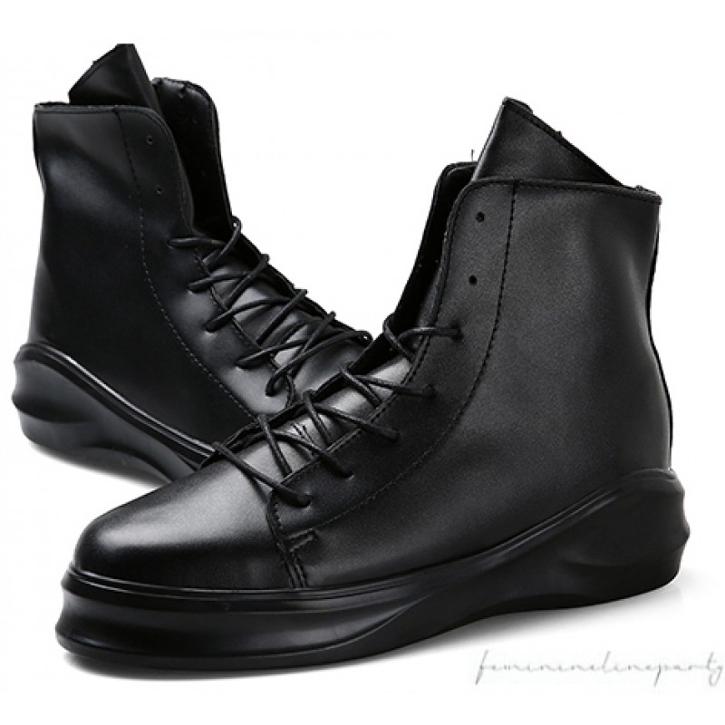 Black Lace Up Thick Sole High Top Lace 