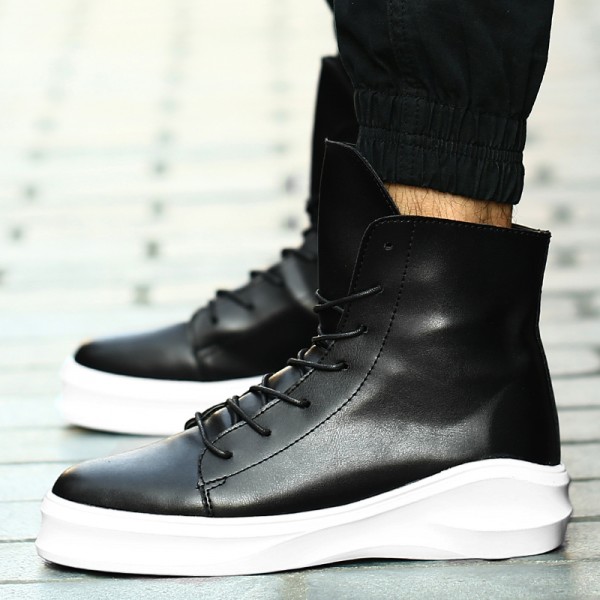 Black White Lace Up Thick Sole High Top 